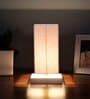 Square Grey Cotton table lamp with White wood base -47
