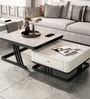 Square Marble Nesting Coffee Table In Black & Matt Gold Finish (Set of 2)