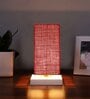 Square Maroon Jute table lamp with White wood base -51