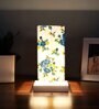 Square Multicolor Cotton table lamp with White wood base -54