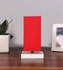 Square Red Cotton table lamp with White wood base -44
