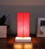 Square Red Cotton table lamp with White wood base -44