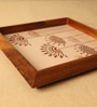 Peach Teak Wood Square Tray with Mandala Art