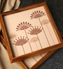 Peach Teak Wood Square Tray with Mandala Art