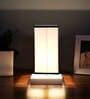 Square white & black Cotton table lamp with White wood base -48