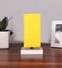 Square Yellow Cotton table lamp with White wood base -46