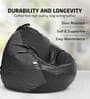 Squivo 3XL Leatherette Bean Bag  Filled with Beans WithFootrest, Cushion & Pocket In Black & Grey Colour