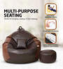 Squivo 3XL Leatherette Bean Bag Filled with Beans With Footrest, Cushion & Pocket In Brown & Tan Colour