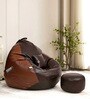 Squivo 3XL Leatherette Bean Bag Filled with Beans With Footrest, Cushion & Pocket In Brown & Tan Colour