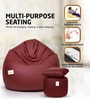 Squivo 3XL Leatherette Bean Bag Filled with Beans WithFootrest, Cushion & Pocket In Tan Colour