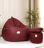 Squivo 3XL Leatherette Bean Bag Filled with Beans WithFootrest, Cushion & Pocket In Tan Colour