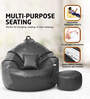 Squivo 4XL Leatherette Bean Bag  Filled with Beans With Footrest, Cushion & Pocket In Black & Grey Colour