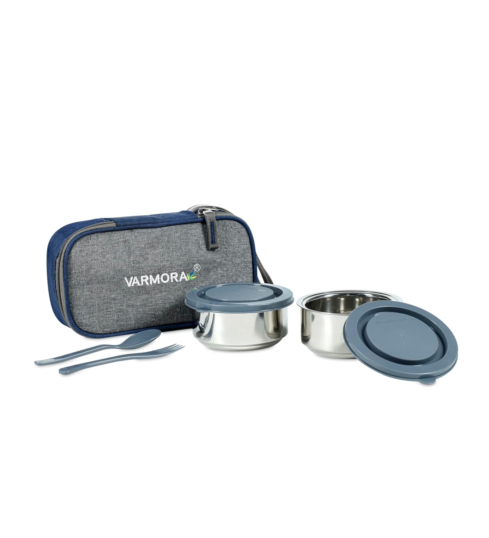 Varmora SS Eat N Fresh Stainless Steel Lunch Box Including Set of 2 Containers (300 ml Each) Insulated Bag
