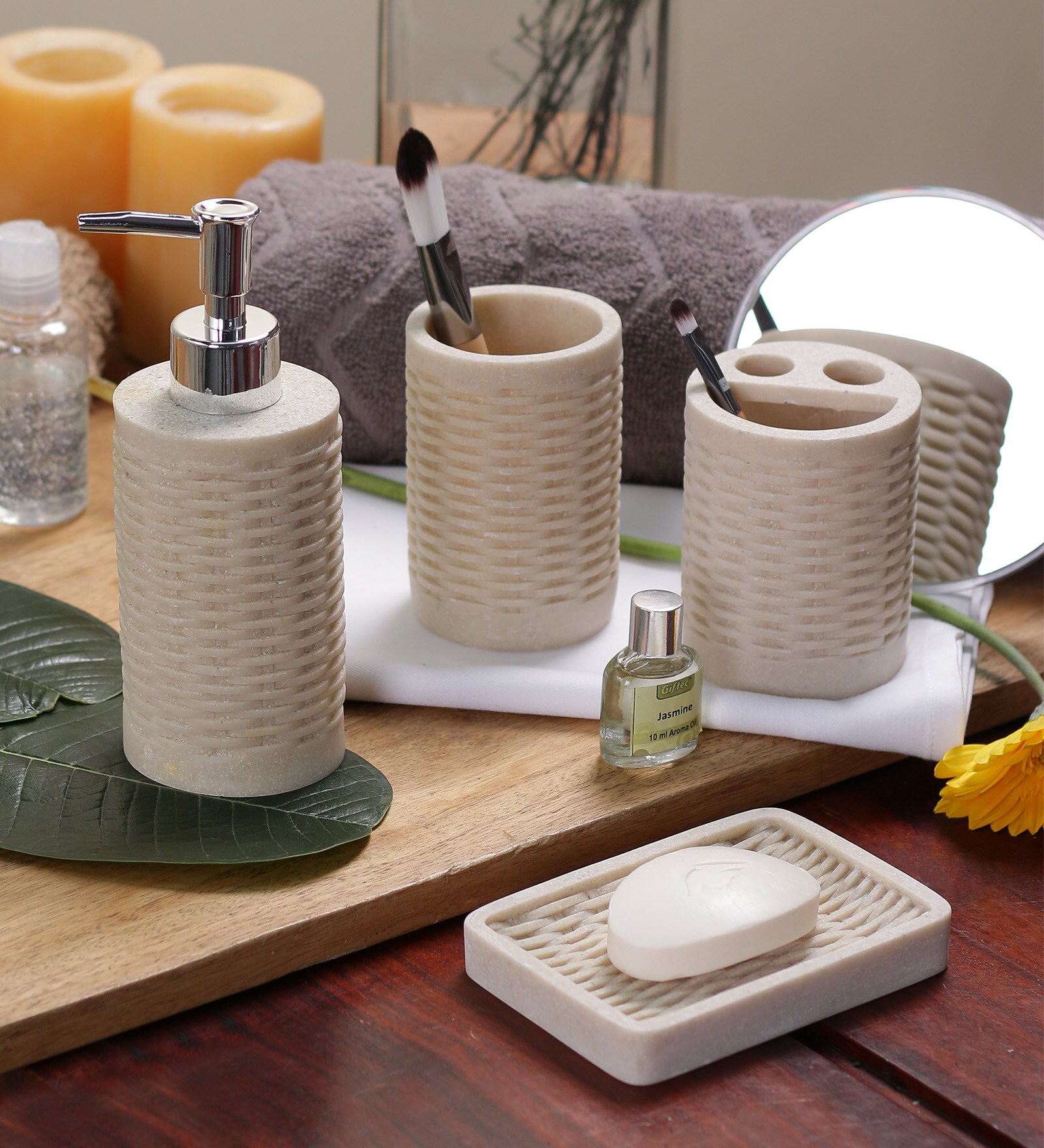 Buy SS Silverware Cream Ceramic Bathroom Accessories Set of 4 at 40