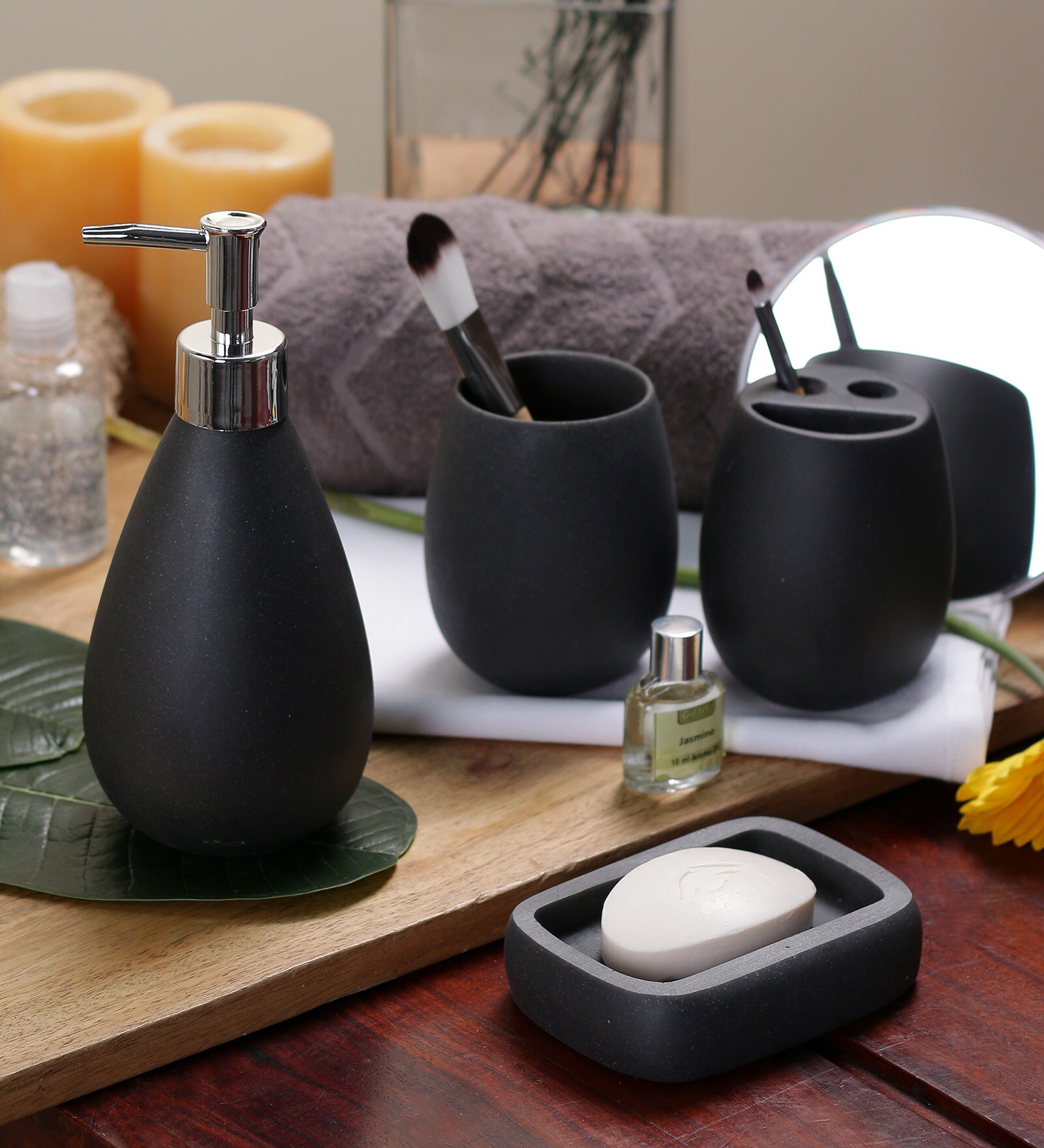 Buy SS Silverware Black Ceramic Bathroom Accessories Set of 4 Online