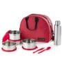 Varmora SS (Stainless Steel) Family Lunch Box (Tiffin) 390ml x2 SS Container,520ml x2 SS Container,500ml SS Bottle- Respberry Pink