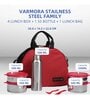 Varmora SS (Stainless Steel) Family Lunch Box (Tiffin) 390ml x2 SS Container,520ml x2 SS Container,500ml SS Bottle- Respberry Pink