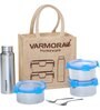Varmora SS Cromo | Stainless Steel Lunch Box Set With bag | 3 Round Containers (520 ml each) & Water Bottle (500ml) | Airtight & Leak-Proof | BPA-Free & 100% Food Grade-Blue