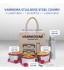 Varmora SS Cromo | Stainless Steel Lunch Box Set With bag | 3 Round Containers (520 ml each) & Water Bottle (500ml) | Airtight & Leak-Proof | BPA-Free & 100% Food Grade- Respberry Pink