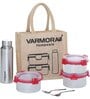 Varmora SS Cromo | Stainless Steel Lunch Box Set With bag | 3 Round Containers (520 ml each) & Water Bottle (500ml) | Airtight & Leak-Proof | BPA-Free & 100% Food Grade- Respberry Pink
