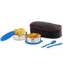Varmora Xtra Fresh | Leak Proof Stainless Steel Lunch Box with Bag| 2 Containers-390ml each w/ Spoons | Airtight & Leak-Proof | FDA Approved & BPA-Free | Unbreakable- Blue