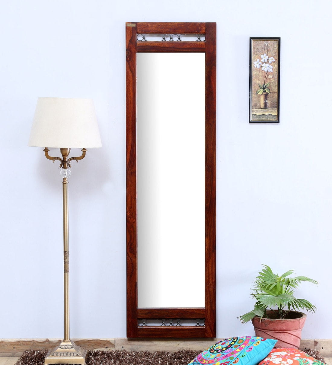 Buy Sheesham Wood Full Length Mirror in Brown colour Amberville By