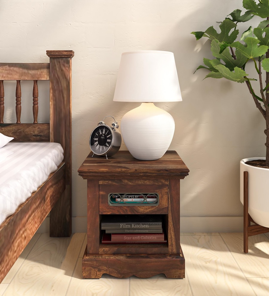 Buy Sencillo Sheesham Wood Lhs Bedside Table In Provincial Teak