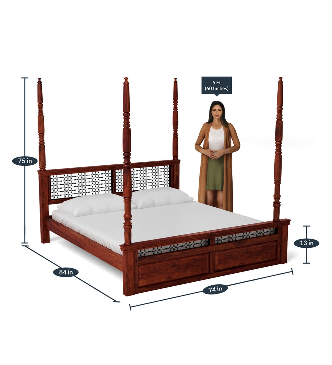 Buy Stafford Solid Wood Poster Bed in Honey Oak Finish By Amberville