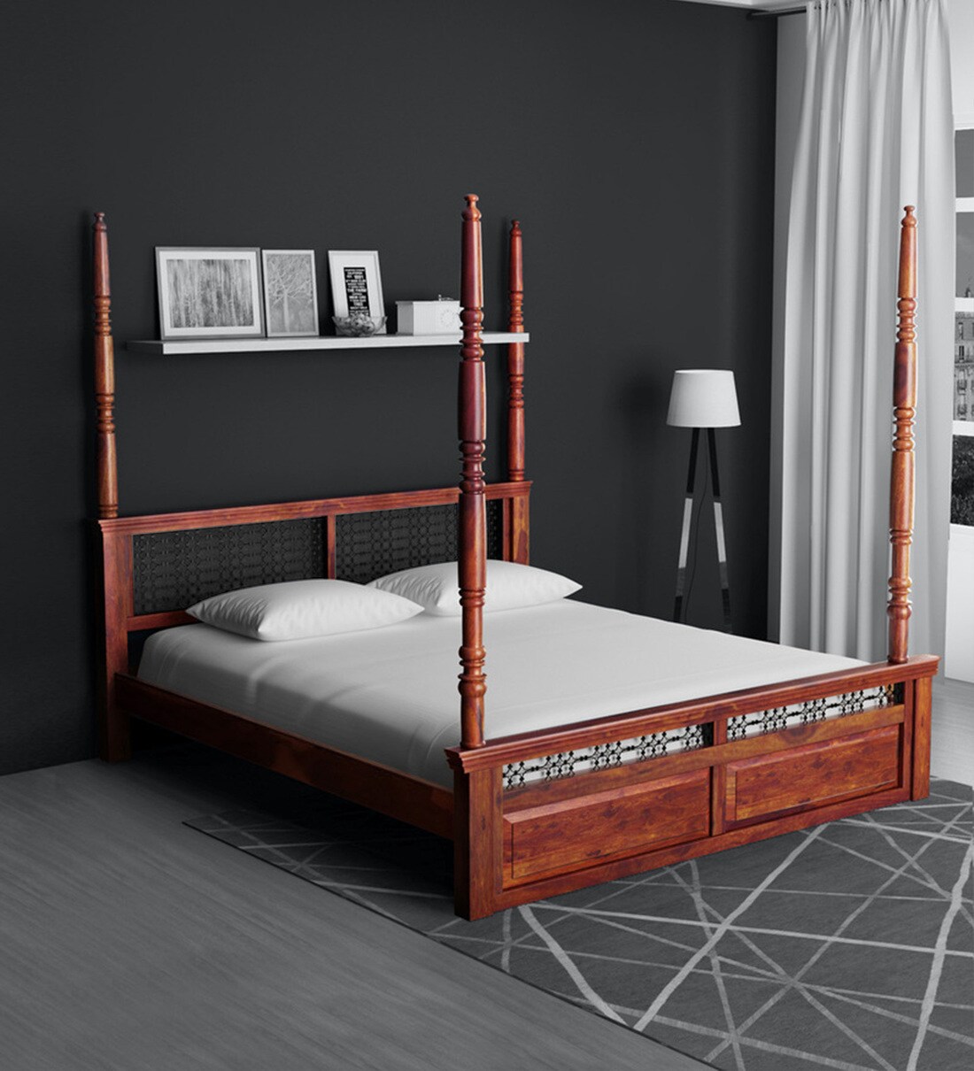 Buy Stafford Solid Wood Poster Bed in Honey Oak Finish By Amberville