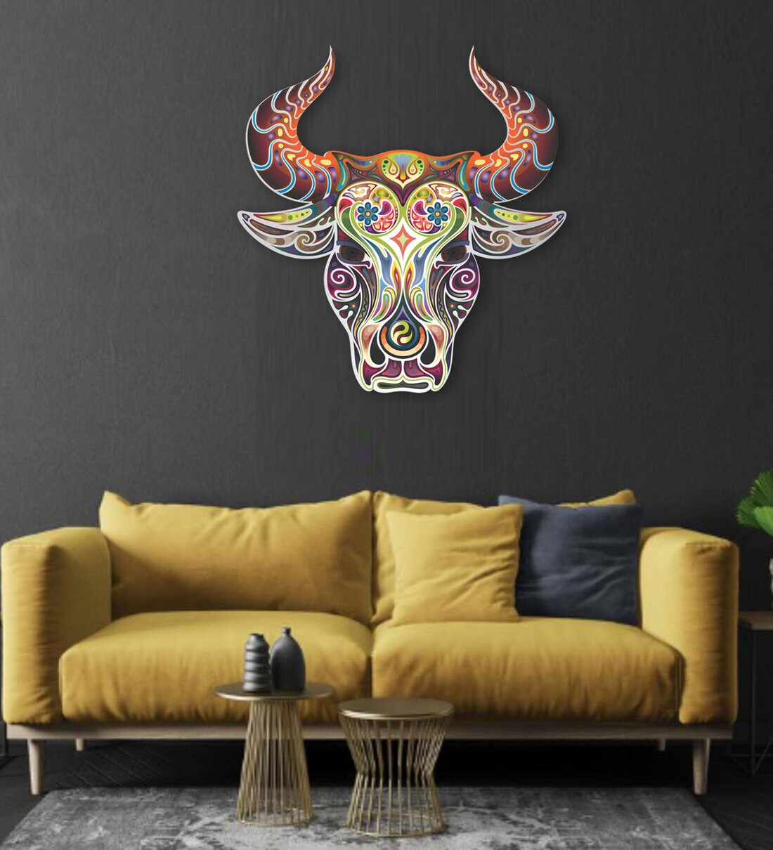 Buy Stainless Steel Bull Head Wall Art In Multicolour By Shaakh Online