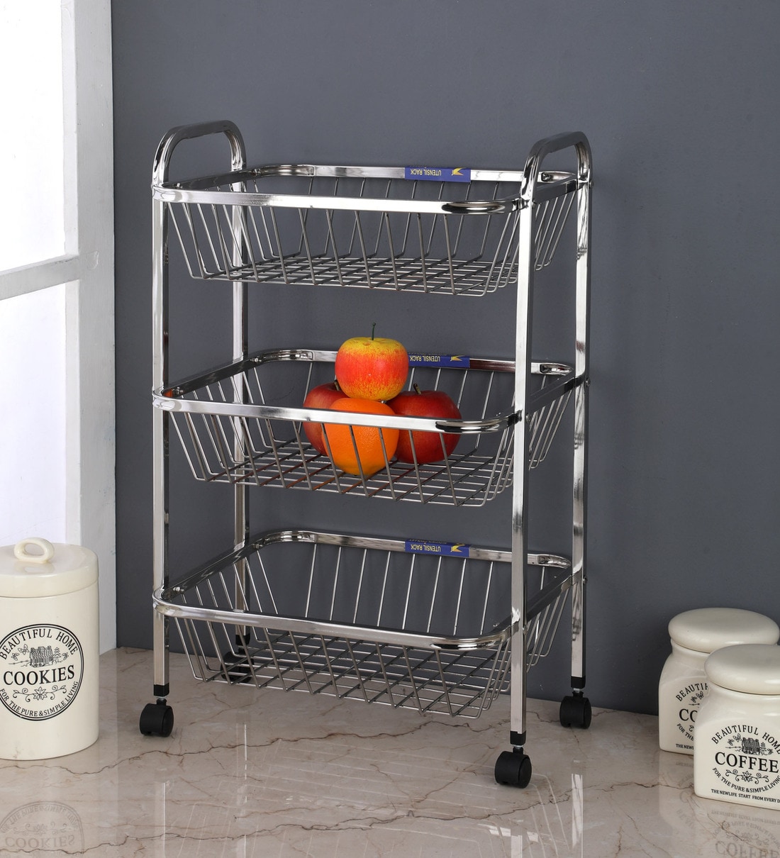 Buy 3 Tier Stainless Steel Kitchen Trolley By Zecado Online Kitchen   Stainless Steel Rectangular Kitchen Trolley     25 X 16  Inches By Zecado Stainless Steel Rectangula 34en2i 