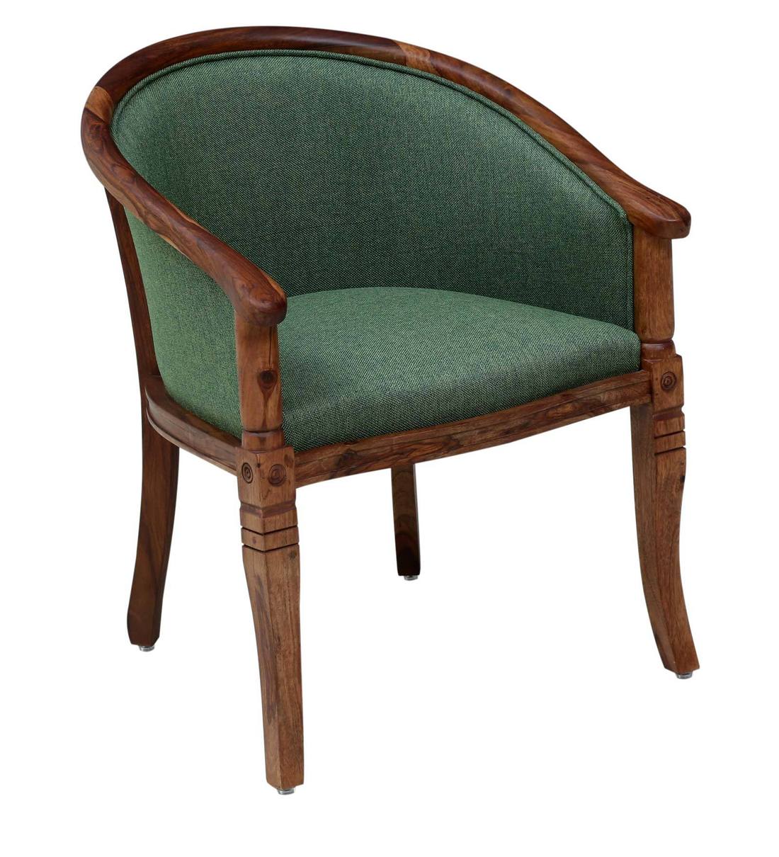 Buy Stalley Solid Wood Armchair with Green Upholstery in Rustic Teak