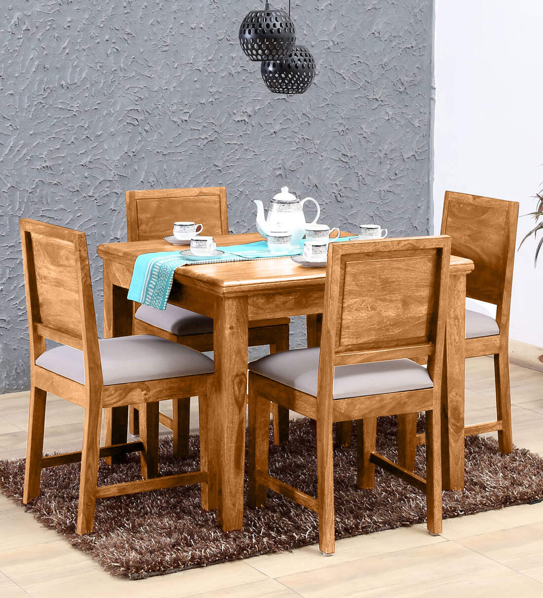 Stanfield Sheesham Wood 4 Seater Dining Set In Rustic Teak Finish