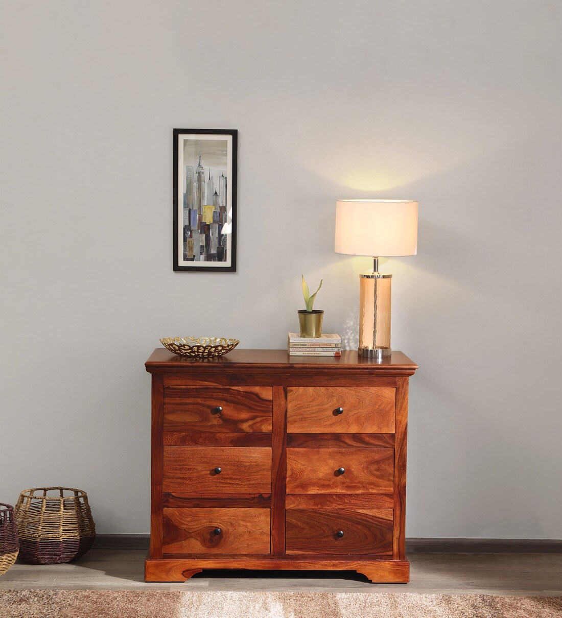 Buy Stanfield Sheesham Wood Chest Of Drawers In Honey Oak Finish at 4