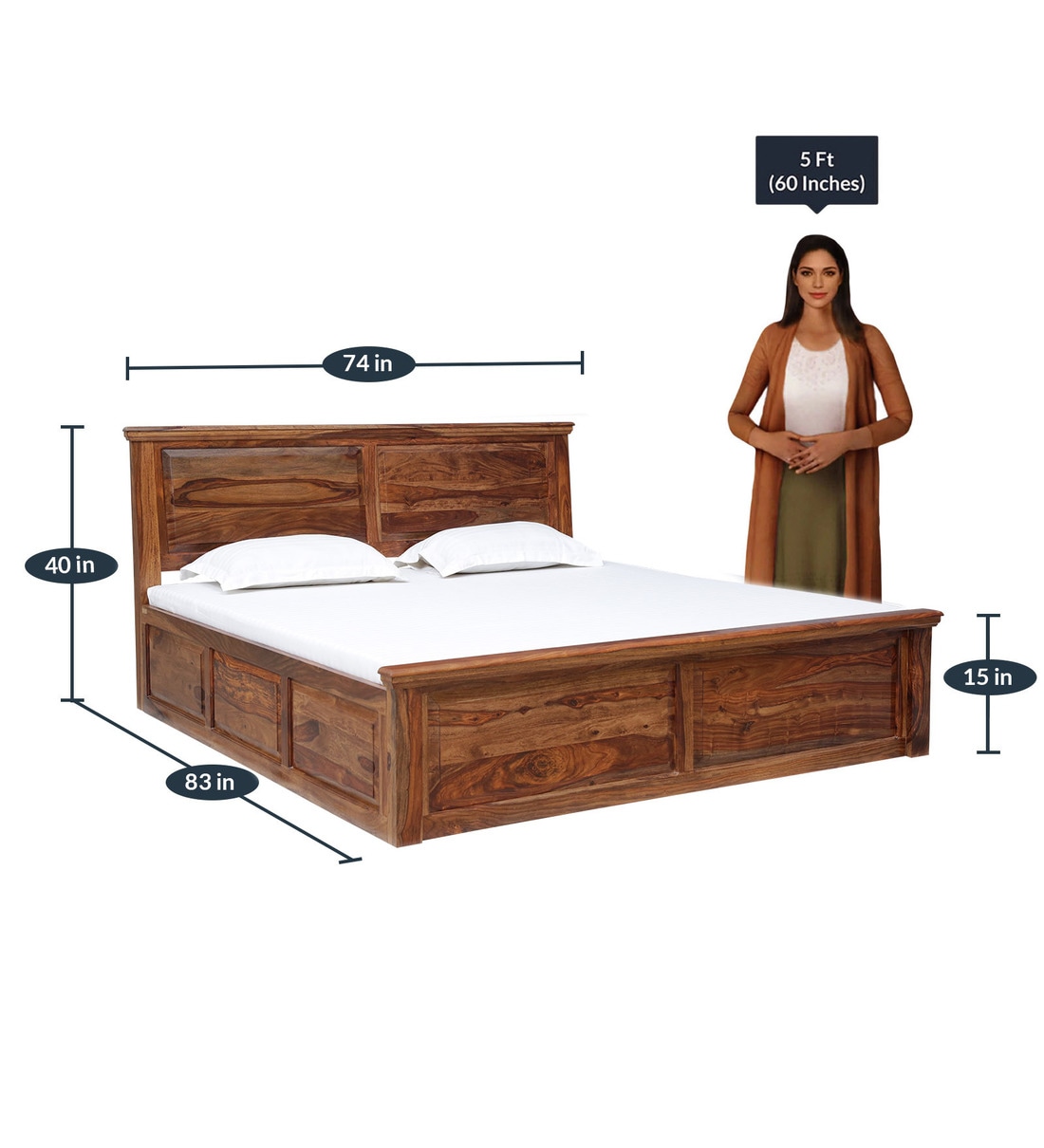 Buy Stanfield Solid Wood King Size Bed with Storage in Rustic Teak