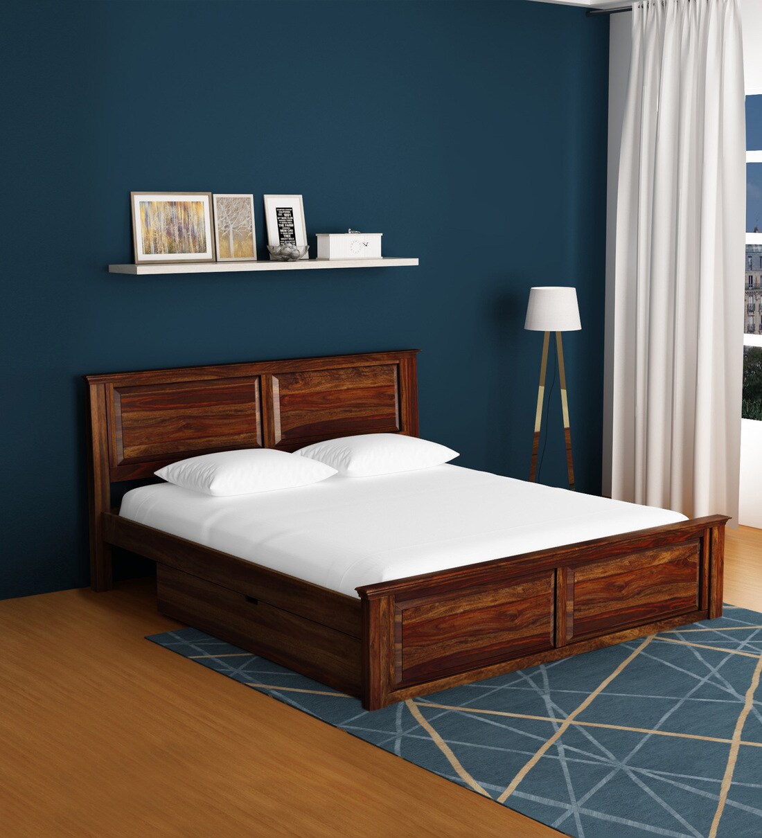 Buy Stanfield Solid Wood King Size Bed with Storage in Provincial Teak Finish Amberville By