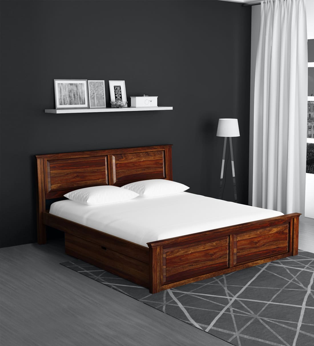 Buy Stanfield Solid Wood King Size Bed with Storage in Provincial Teak