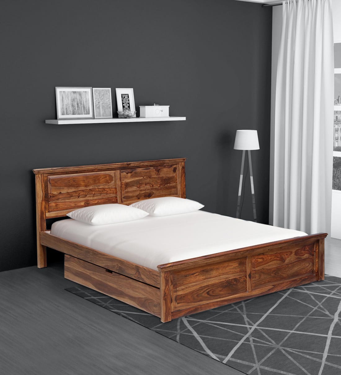 Buy Stanfield Sheesham Wood King Size Bed in Scratch Resistant Rustic