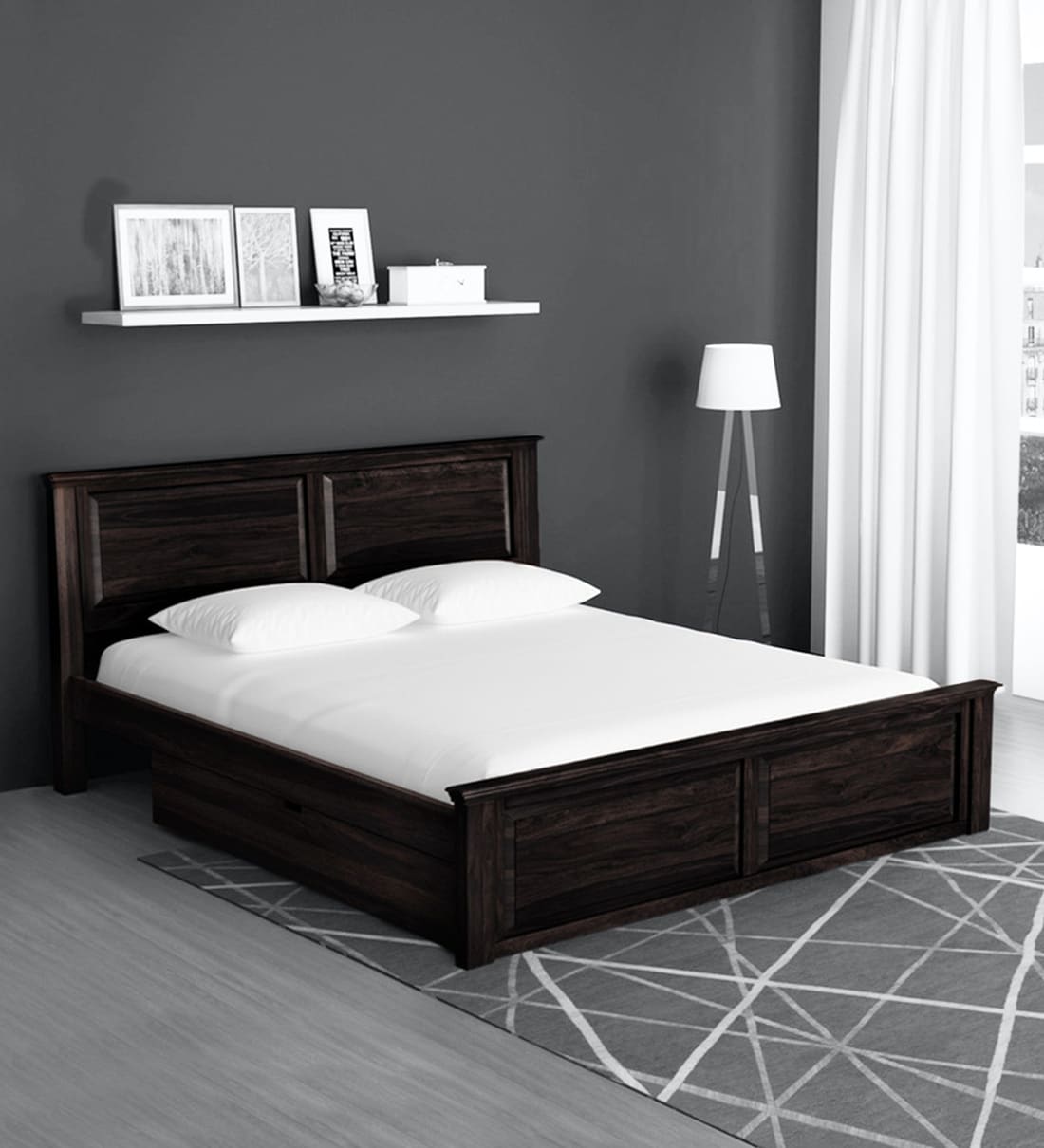 Buy Stanfield Solid Wood King Size Bed With Drawer Storage In Warm