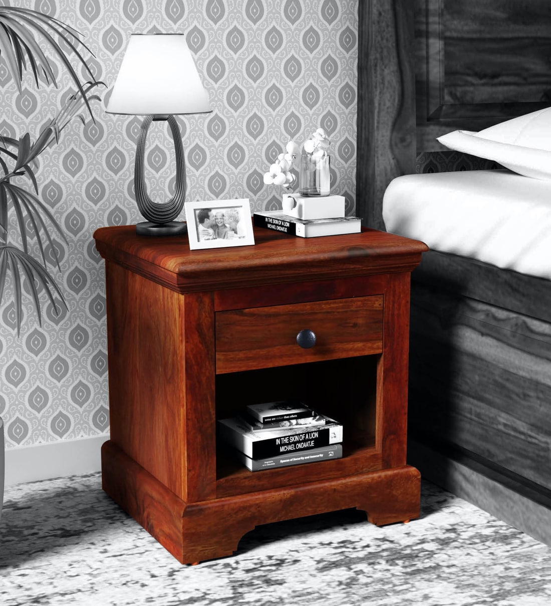 Buy Stanfield Solid Wood Night Stand In Honey Oak Finish By Amberville Online Traditional Night Stands Tables Furniture Pepperfry Product