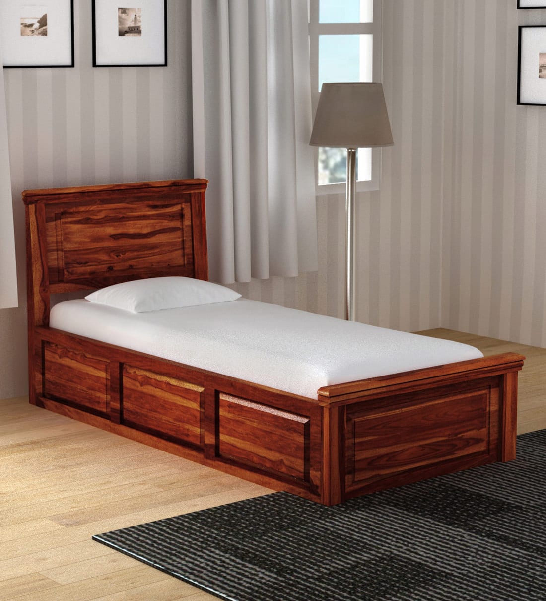 Buy Stanfield Solid Wood Single Bed With Box Storage In Honey Oak