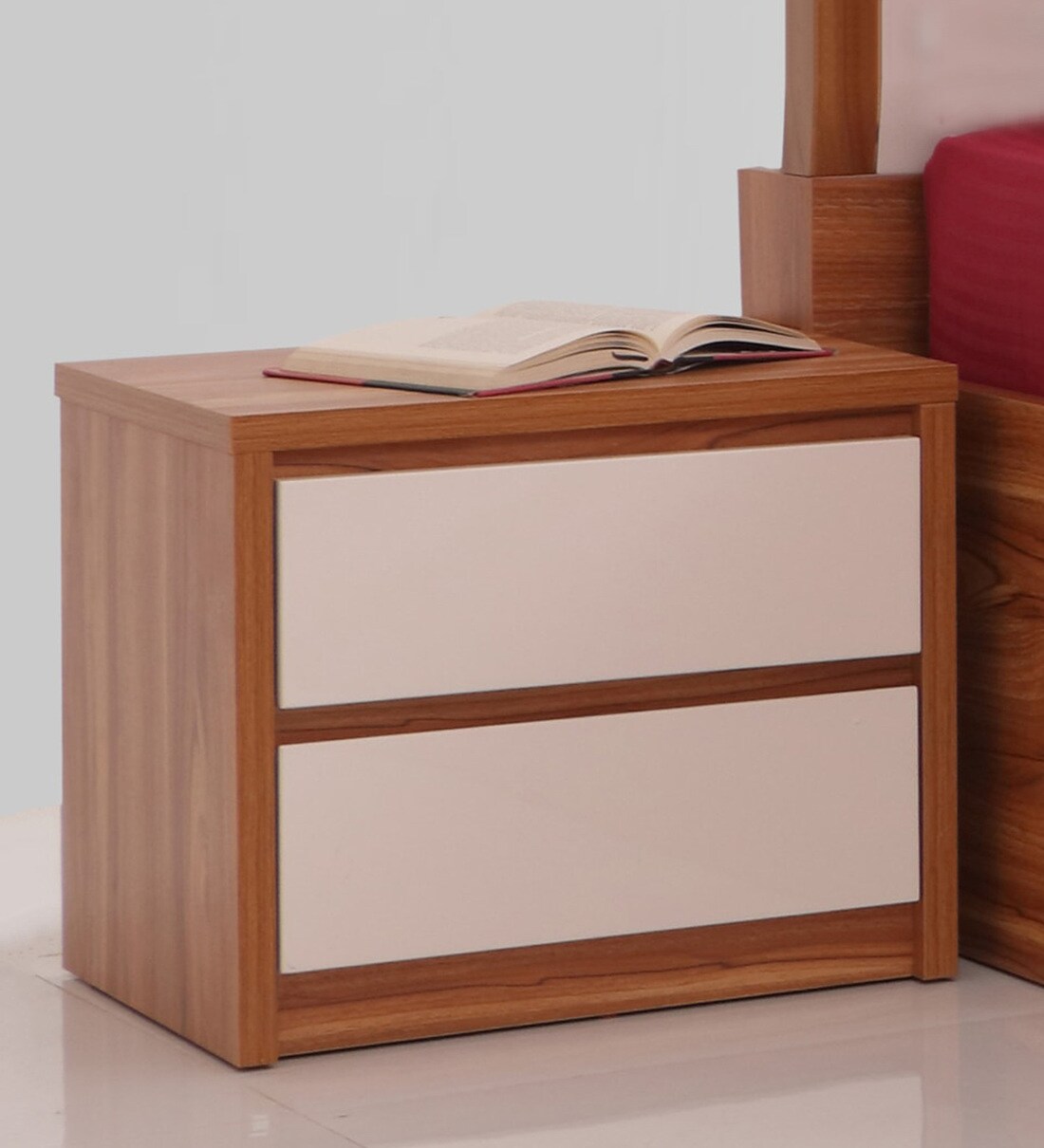 Buy Stanley Bedside Table in White & Light Walnut Finish by Evok Online