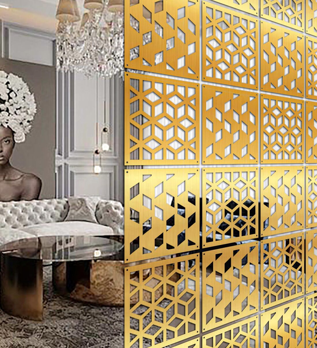 Buy Static (Set of 10) Gold Colour Acrylic Hanging Room Divider by ...