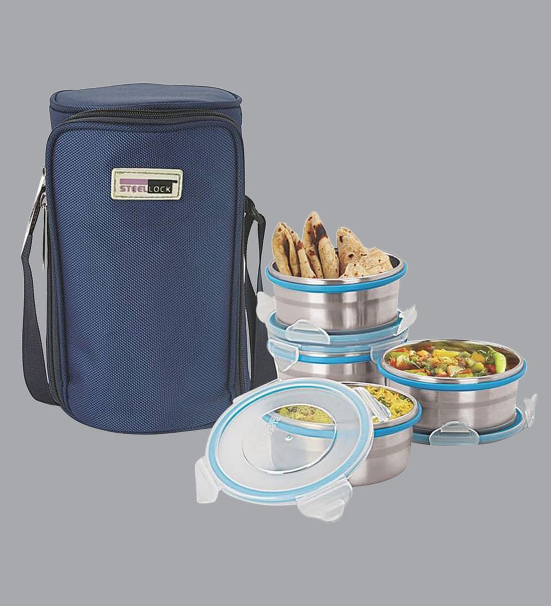 Buy Stainless Steel & Plastic 300Ml Tiffin Bag Set Of 4 Online