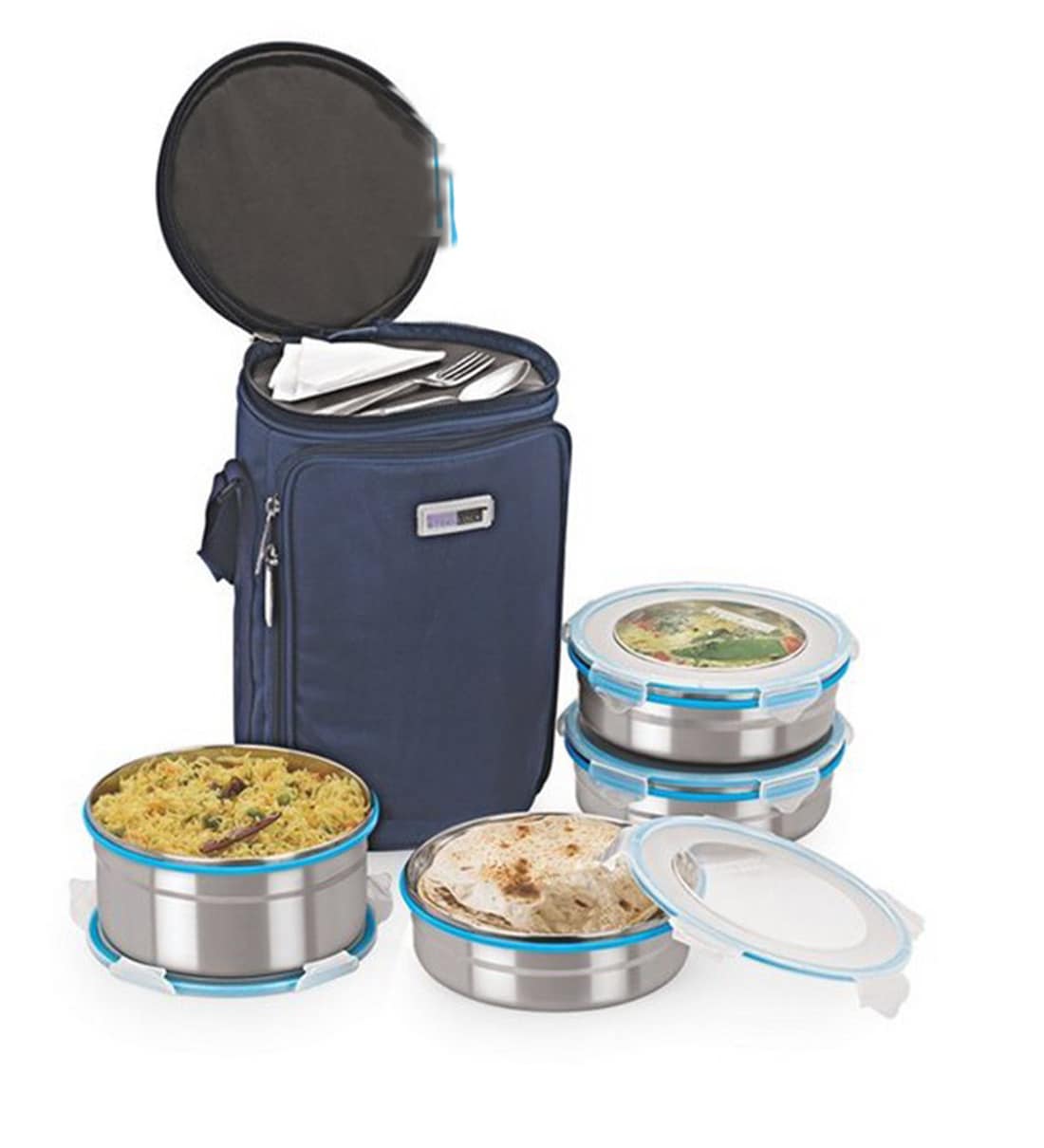 Buy Stainless Steel & Plastic 300 ML Tiffin Bag - Set Of 4 by Steel ...