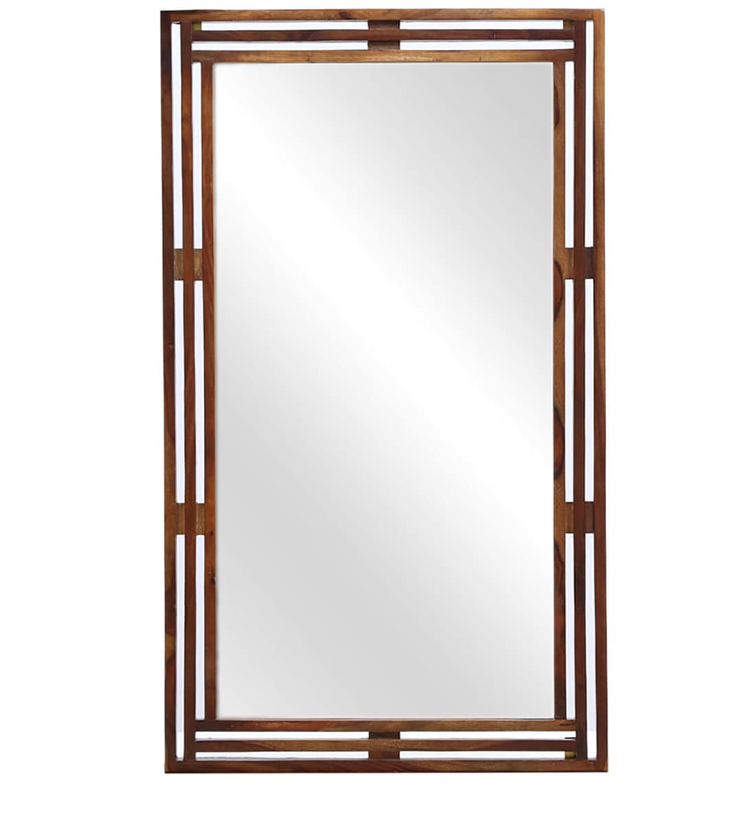 Buy Solid Wood Rectangle Wall Mirror in Brown colour Woodsworth By