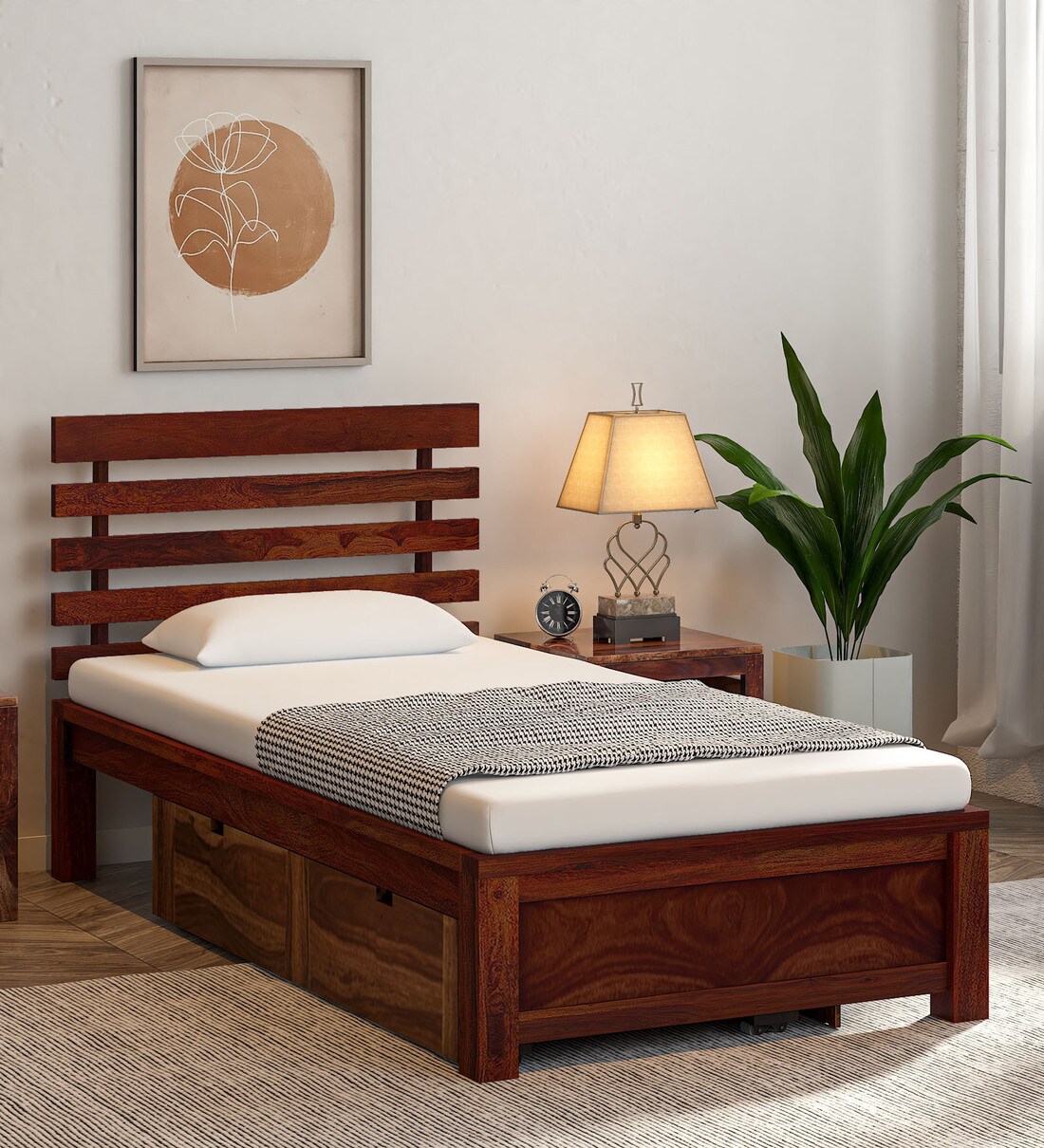 Buy Stigen Sheesham Wood Single Bed With Drawer Storage In Scratch