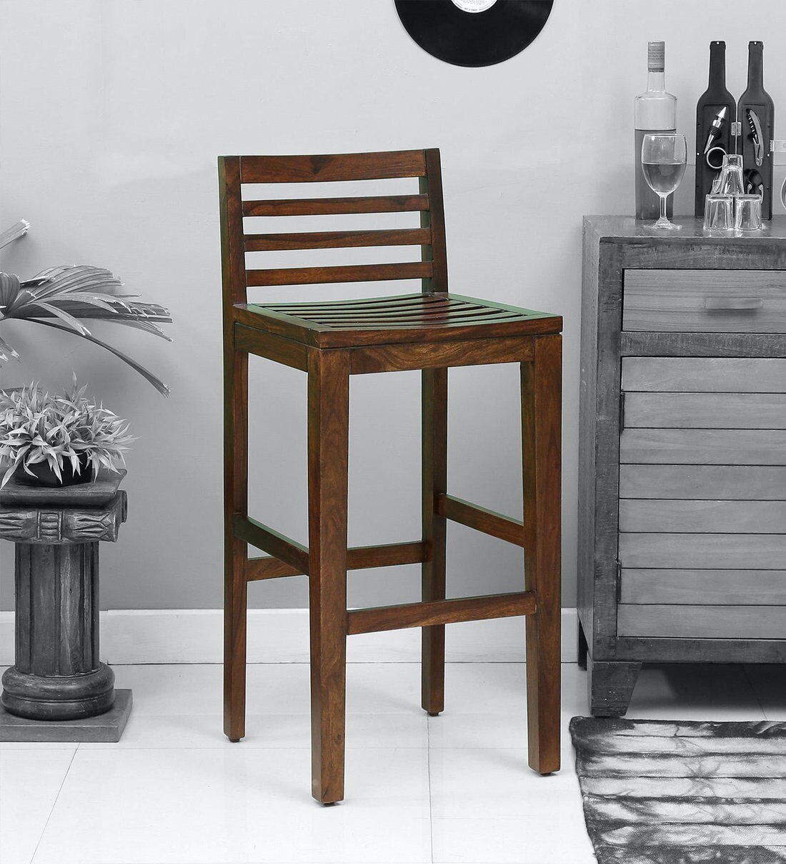 Buy Stigen Sheesham Wood Bar Stool In Provincial Teak Finish Online