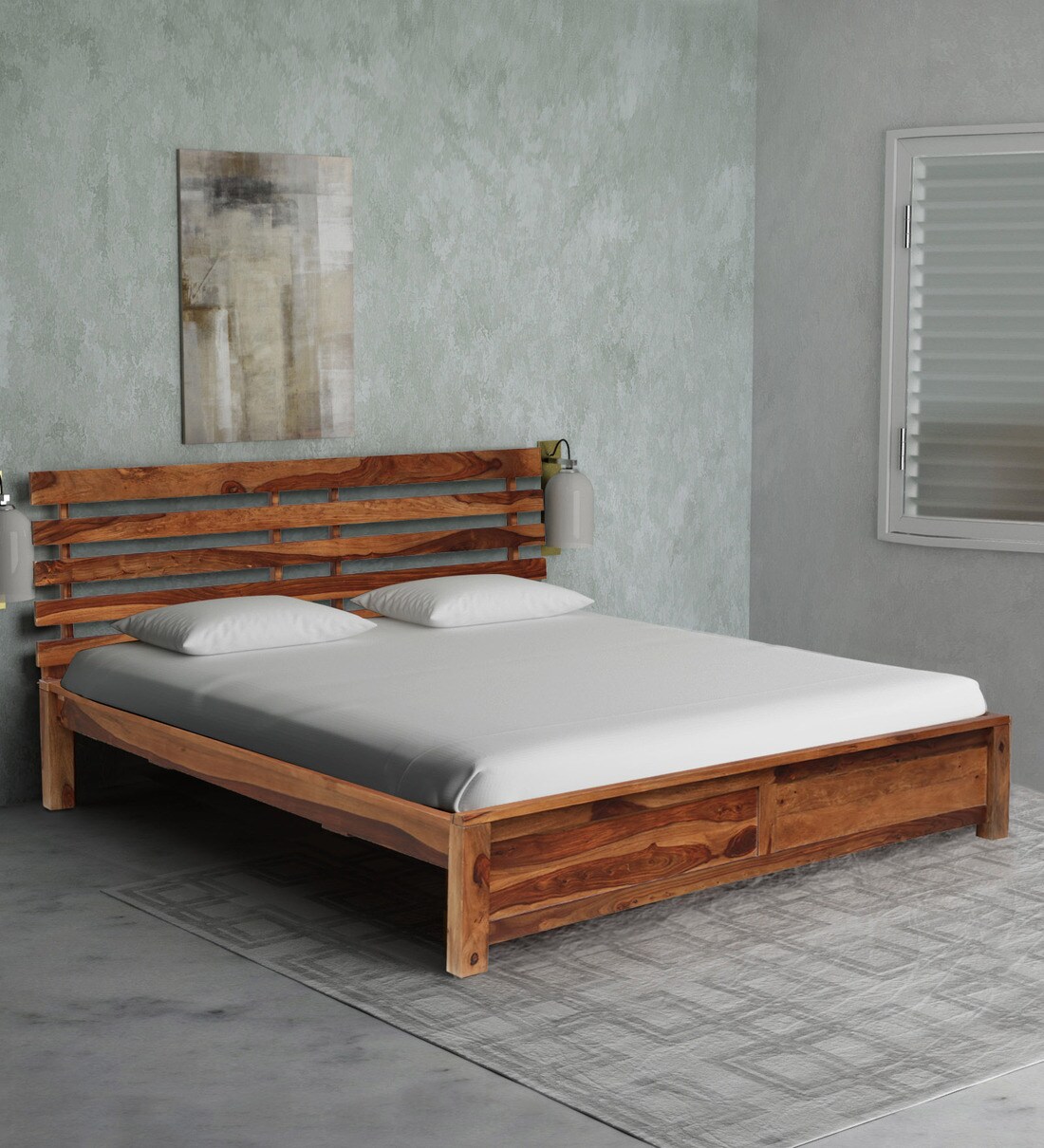 Buy Stigen Solid Wood Queen Size Bed In Rustic Teak Finish By ...