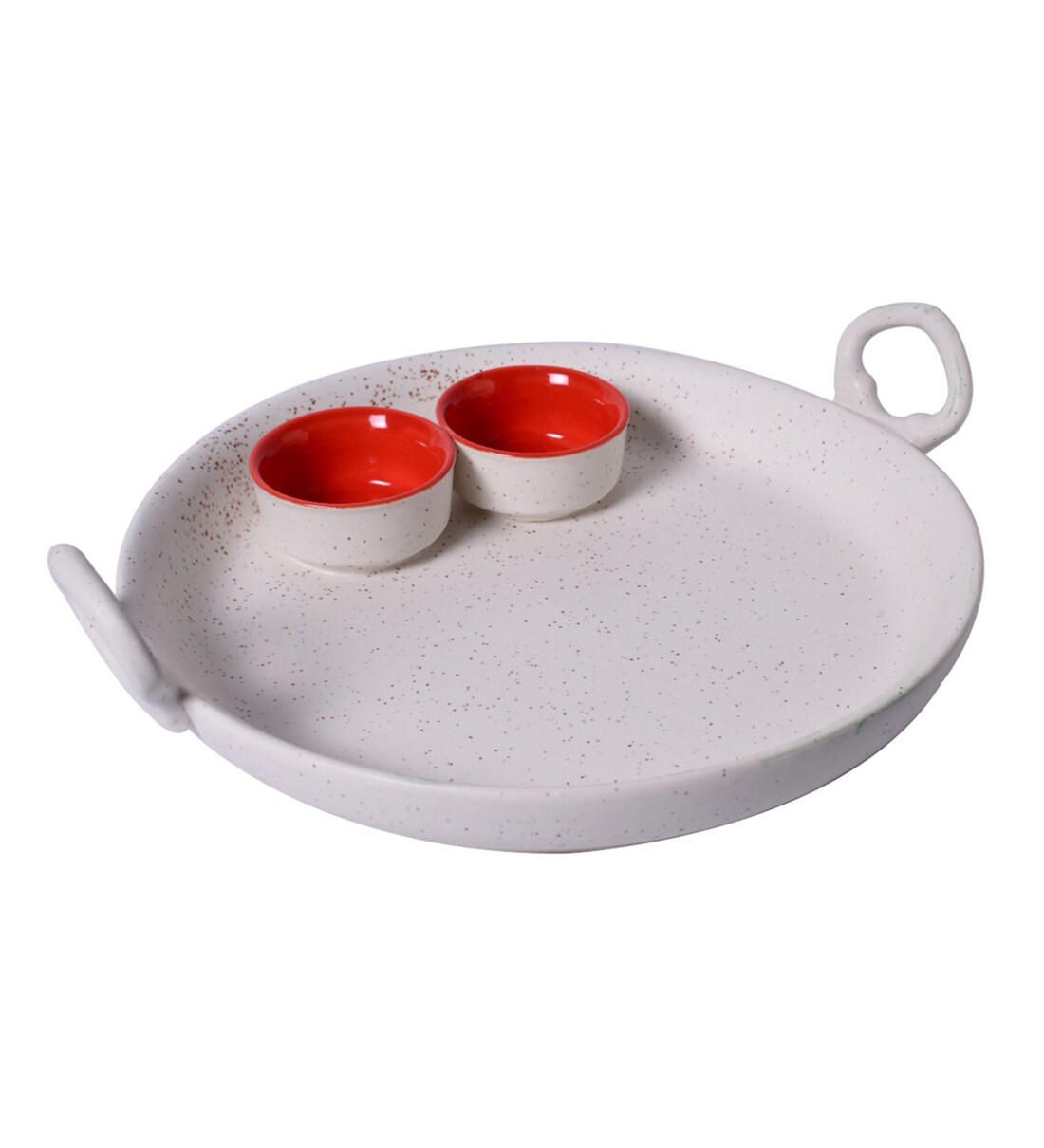 Buy Stoneware Matte Finish Pizza Serving Platter With Attach Bowl By